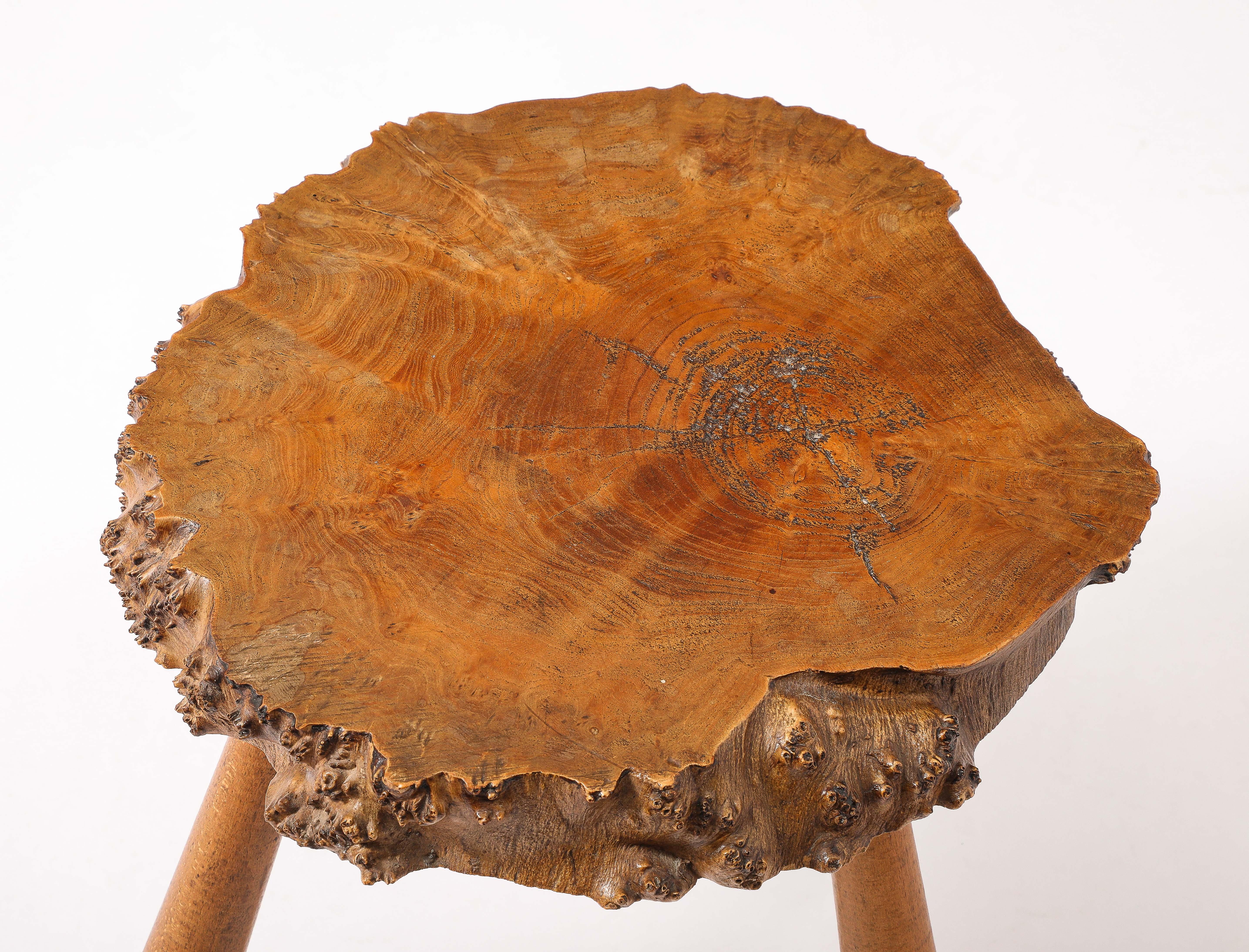 Mid-Century Modern Burlwood Side Table, France 1950's For Sale