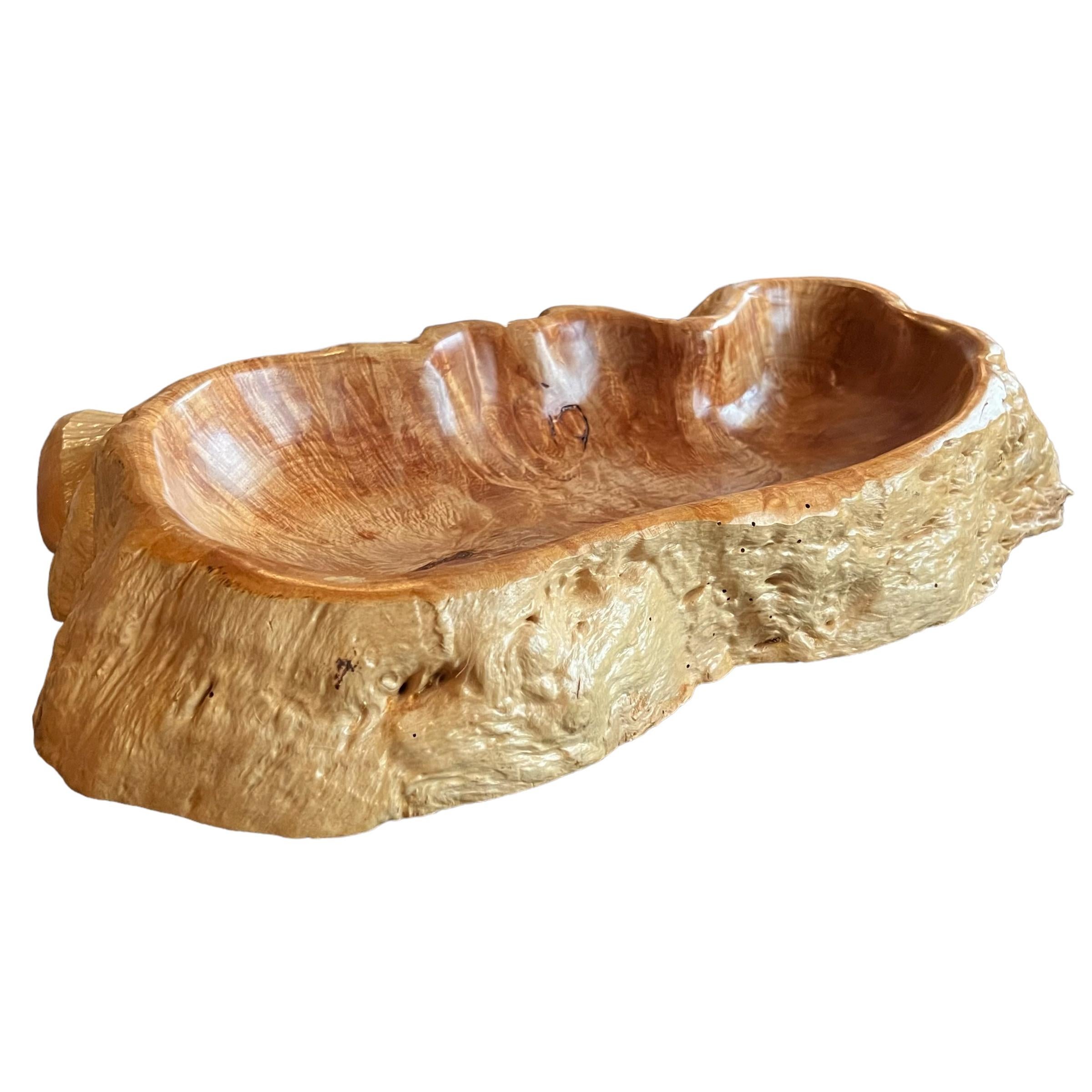 Hand-Carved Burlwood Tray For Sale