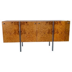 Burlwood Veneer and Chrome Console Table