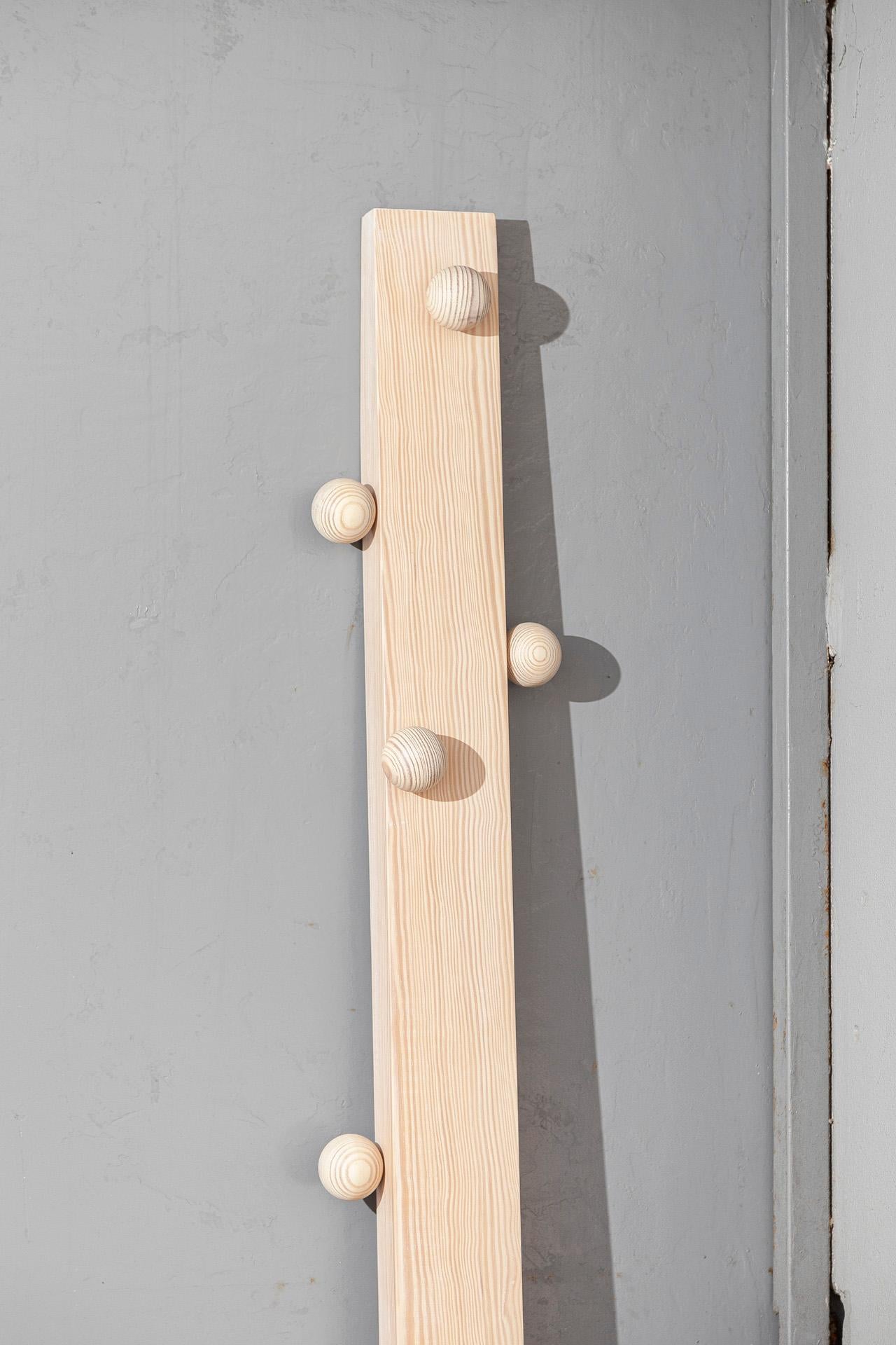 Turned Burly, Natural Pine Wood Coat Hanger by João Xará Handmade in Portugal For Sale