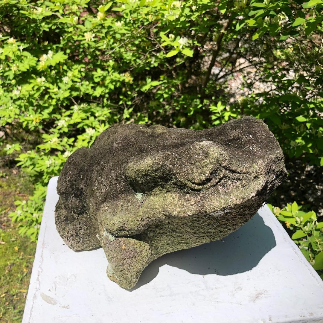 A delightful opportunity to acquire a Japanese hand-carved stone frog sculpture fresh from an old Nagoya Japan garden and dating to the early 20th century. 

Hand carved detail. 

Portable size offers great display and placement possibilities in