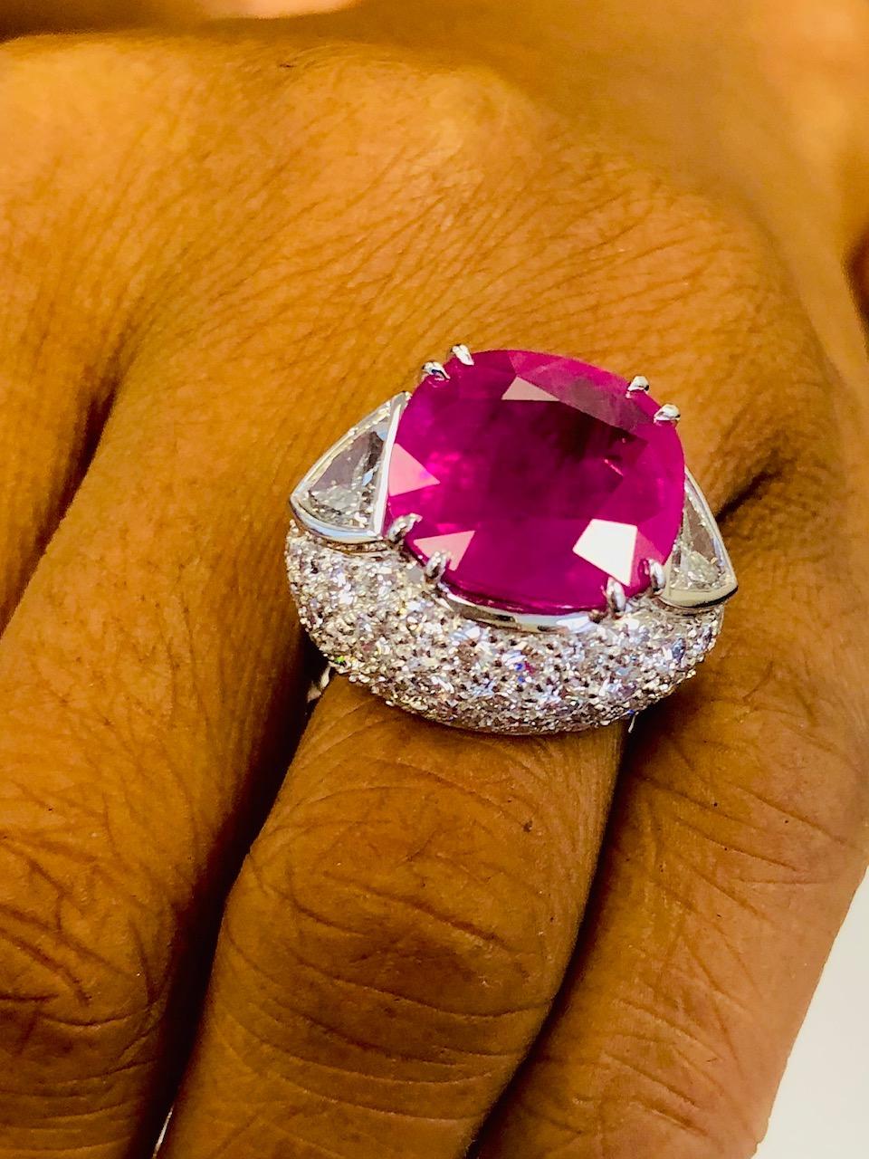 Women's Burma 14.83 Carat Corundum in Platinum Diamond Ring For Sale