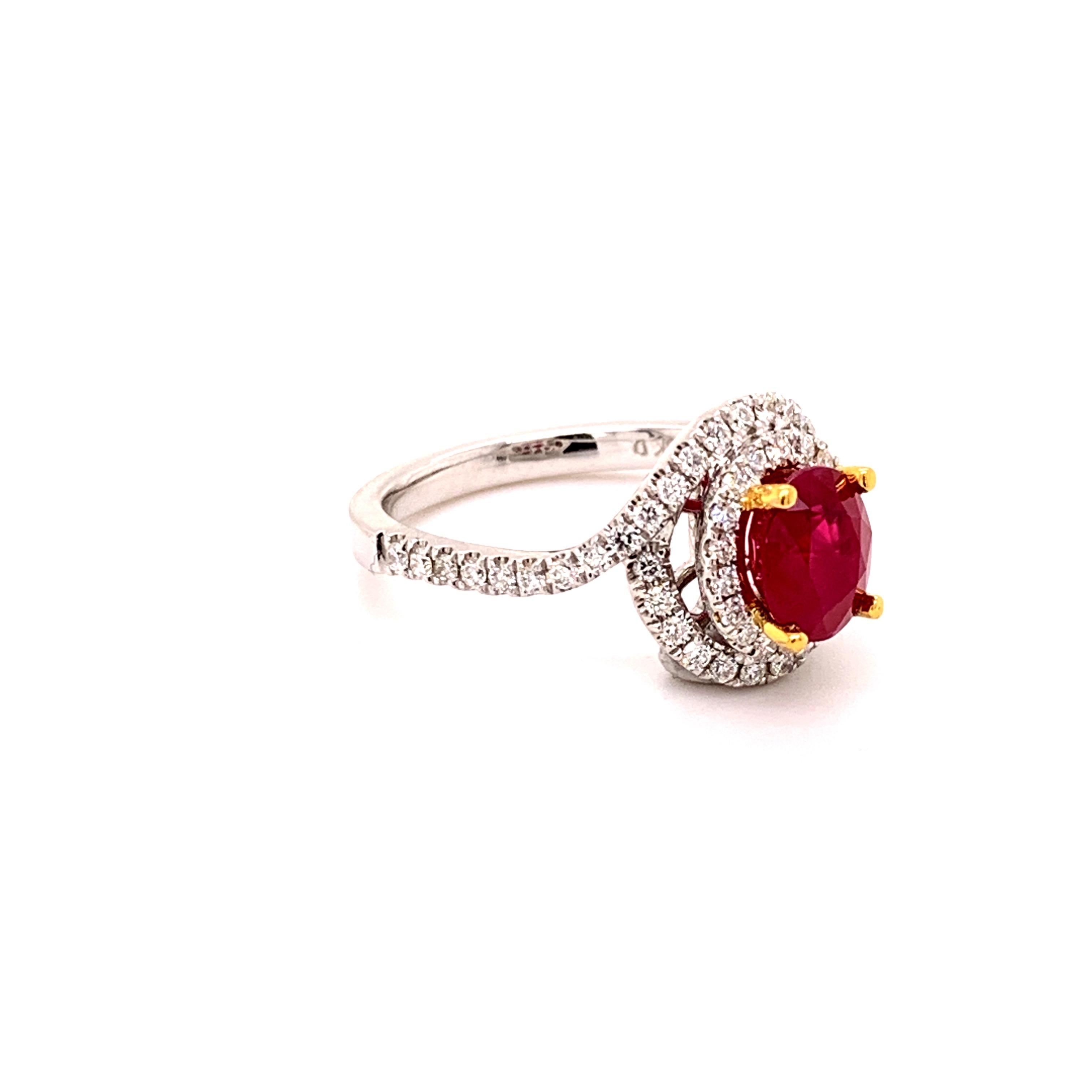 Women's or Men's Burma 1.59 Carat Ruby Diamond Ring