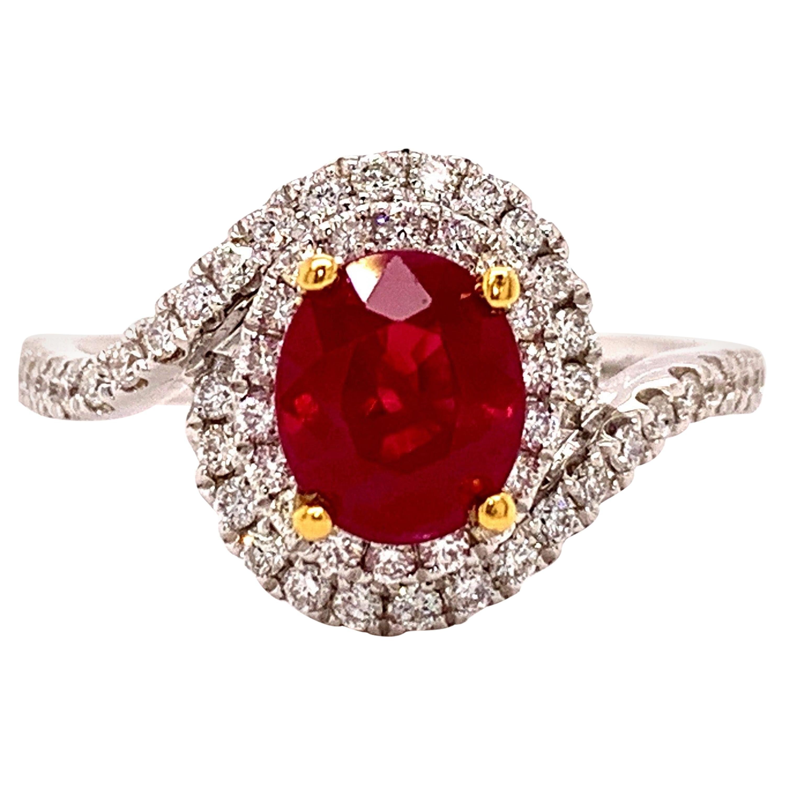Burma 1.59 Carat Ruby Diamond Ring