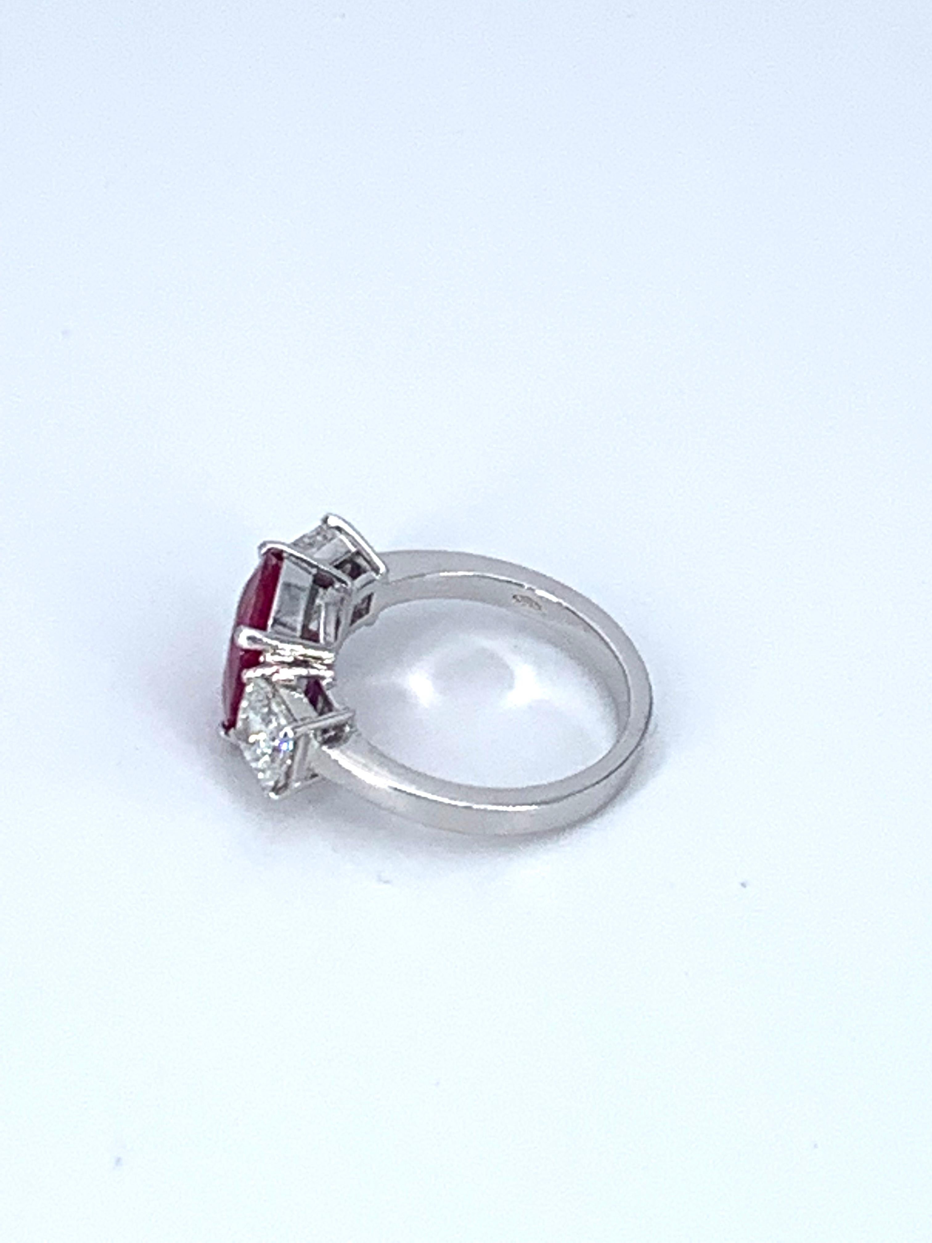 Princess Cut Burma 3.27 Carat Ruby & 1.41 Carat Diamond Cocktail Ring For Sale