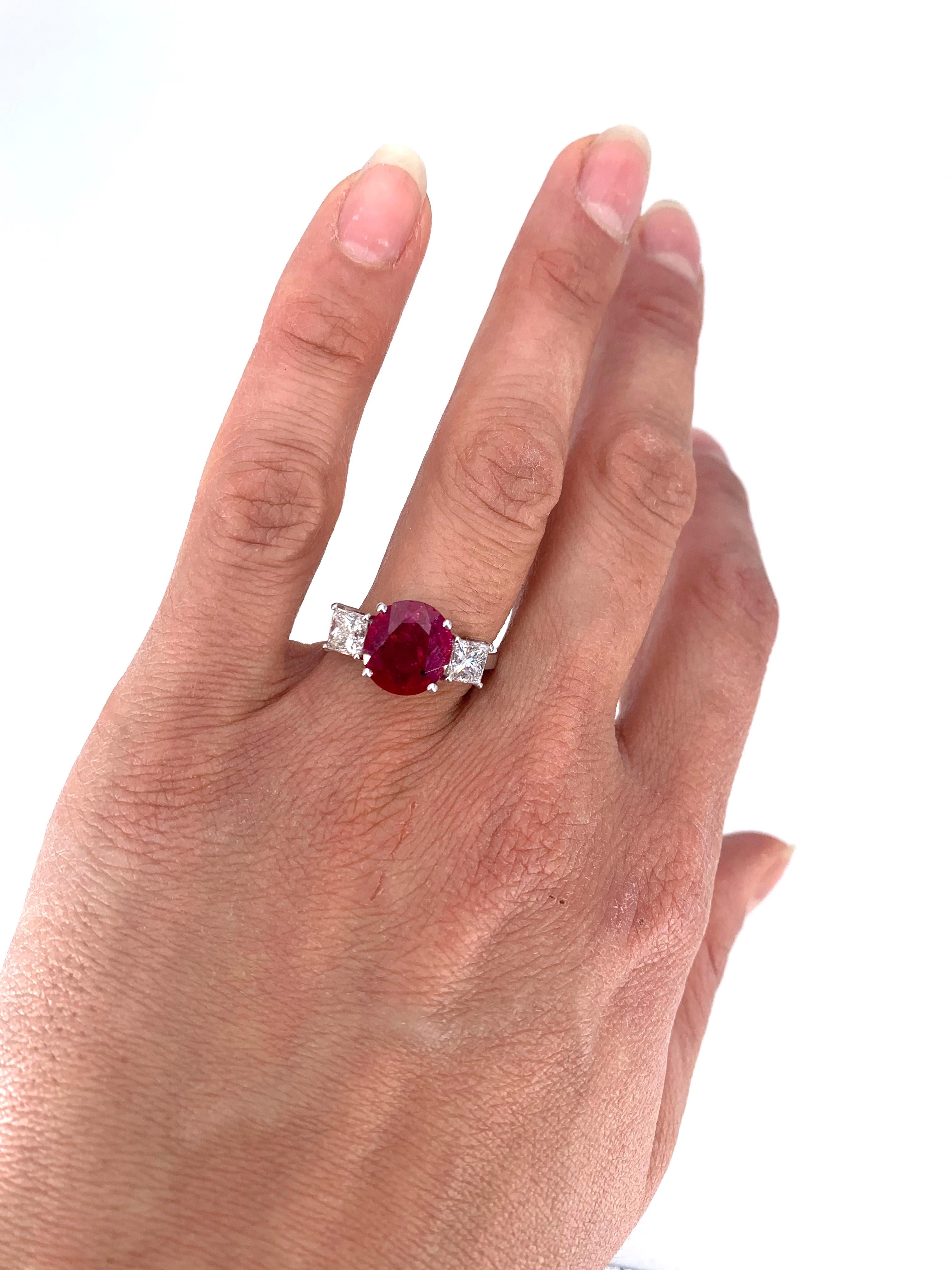 Burma 3.27 Carat Ruby & 1.41 Carat Diamond Cocktail Ring For Sale 1