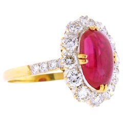 Burma A.G.L/ Certified Non Heated Cabochon Ruby and Diamond Ring