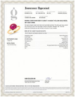 Burma Cabochon Ruby 4 Carat 14 Karat Yellow Gold Bezel Set Size 6 Ring