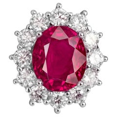 Burma Certified 3.56 Carat Oval Ruby Diamond Platinum Ring