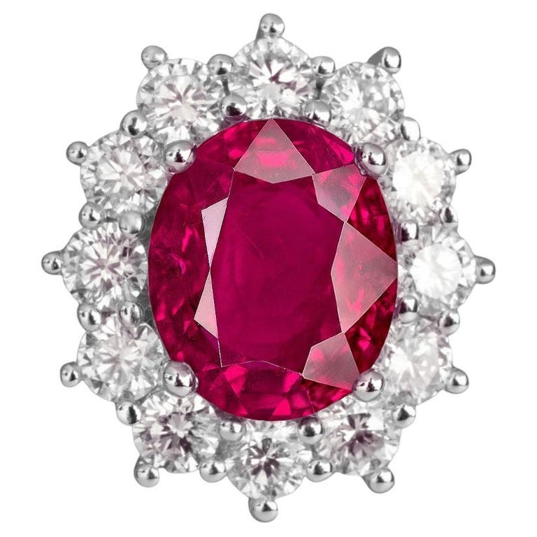 Burma Certified 3.56 Carat Oval Ruby Diamond Platinum Ring For Sale at ...