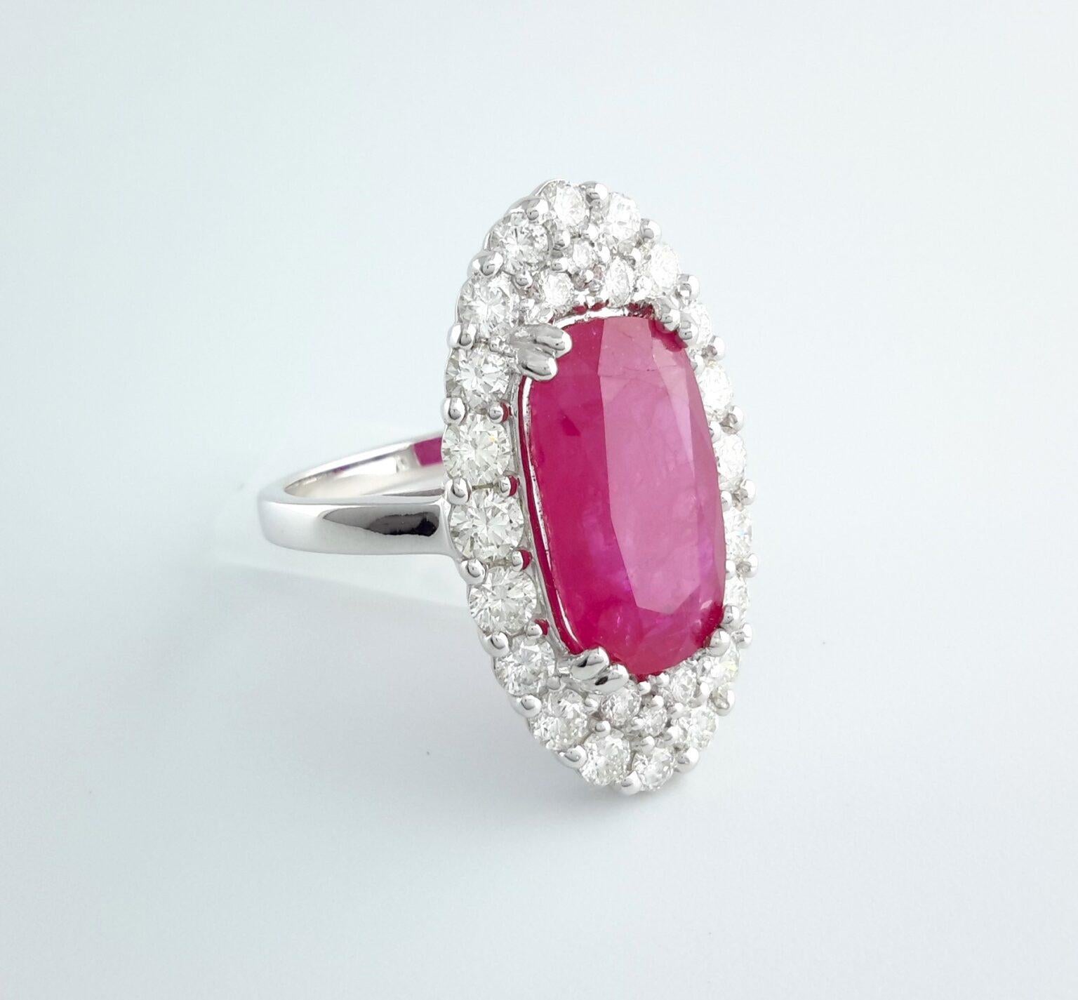 Burma längliches Kissen Rubin 7,19 ct Vintage By Ring (Art déco) im Angebot