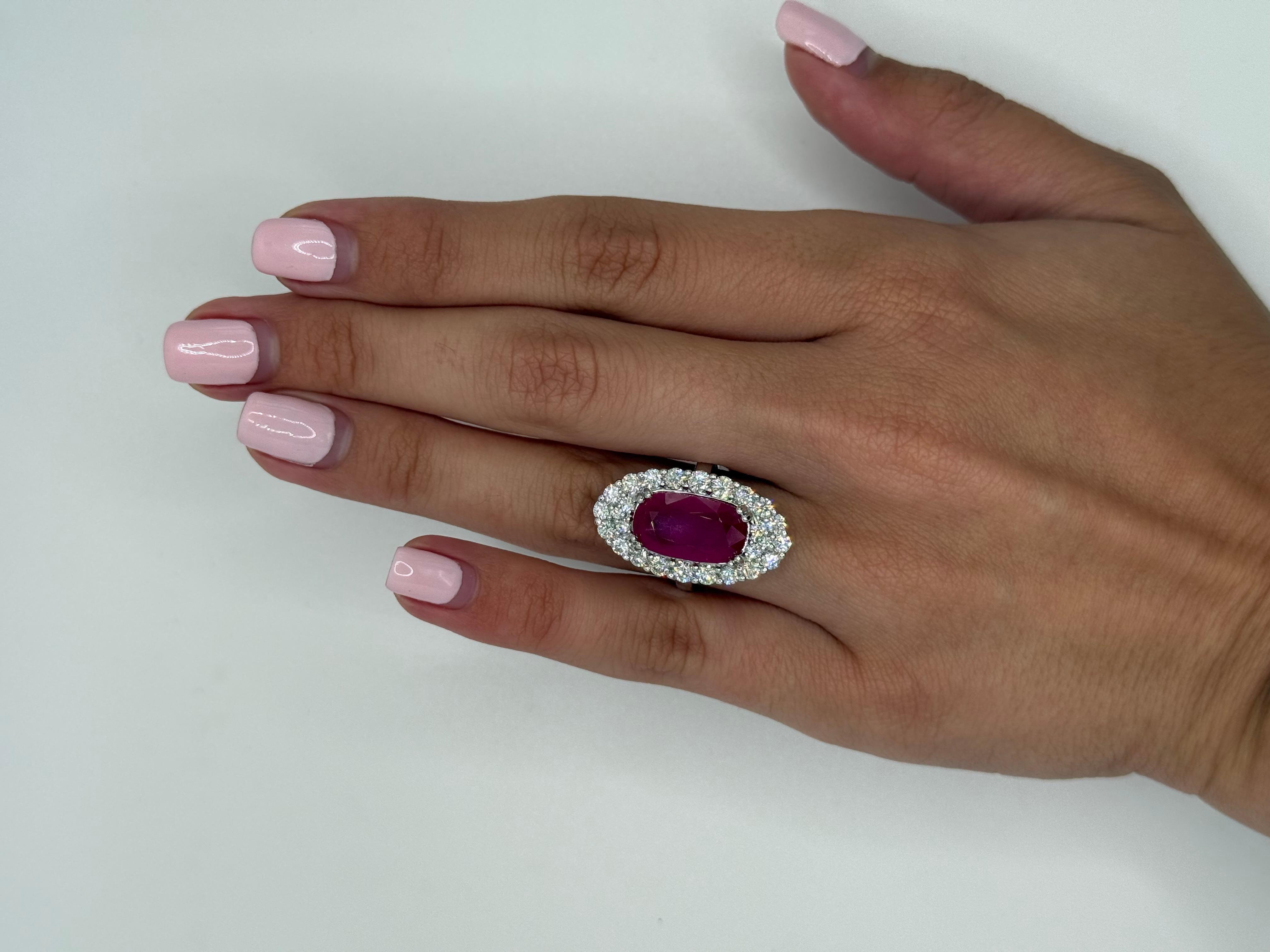 Burma längliches Kissen Rubin 7,19 ct Vintage By Ring im Zustand „Hervorragend“ im Angebot in Los Angeles, CA