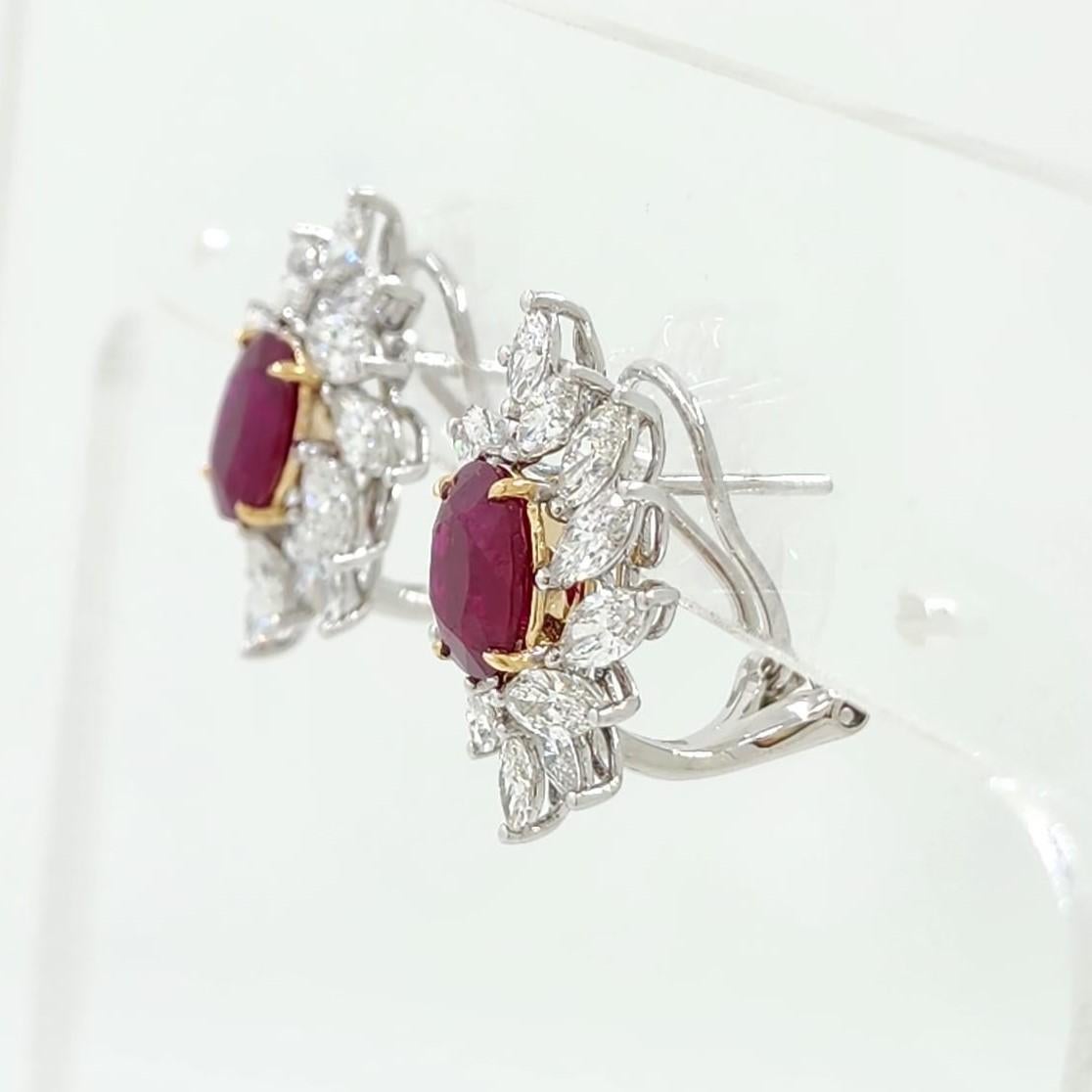 Contemporary GIA Certified 2.98 Carat Burma Ruby Diamond Earrings in 18K White Gold For Sale