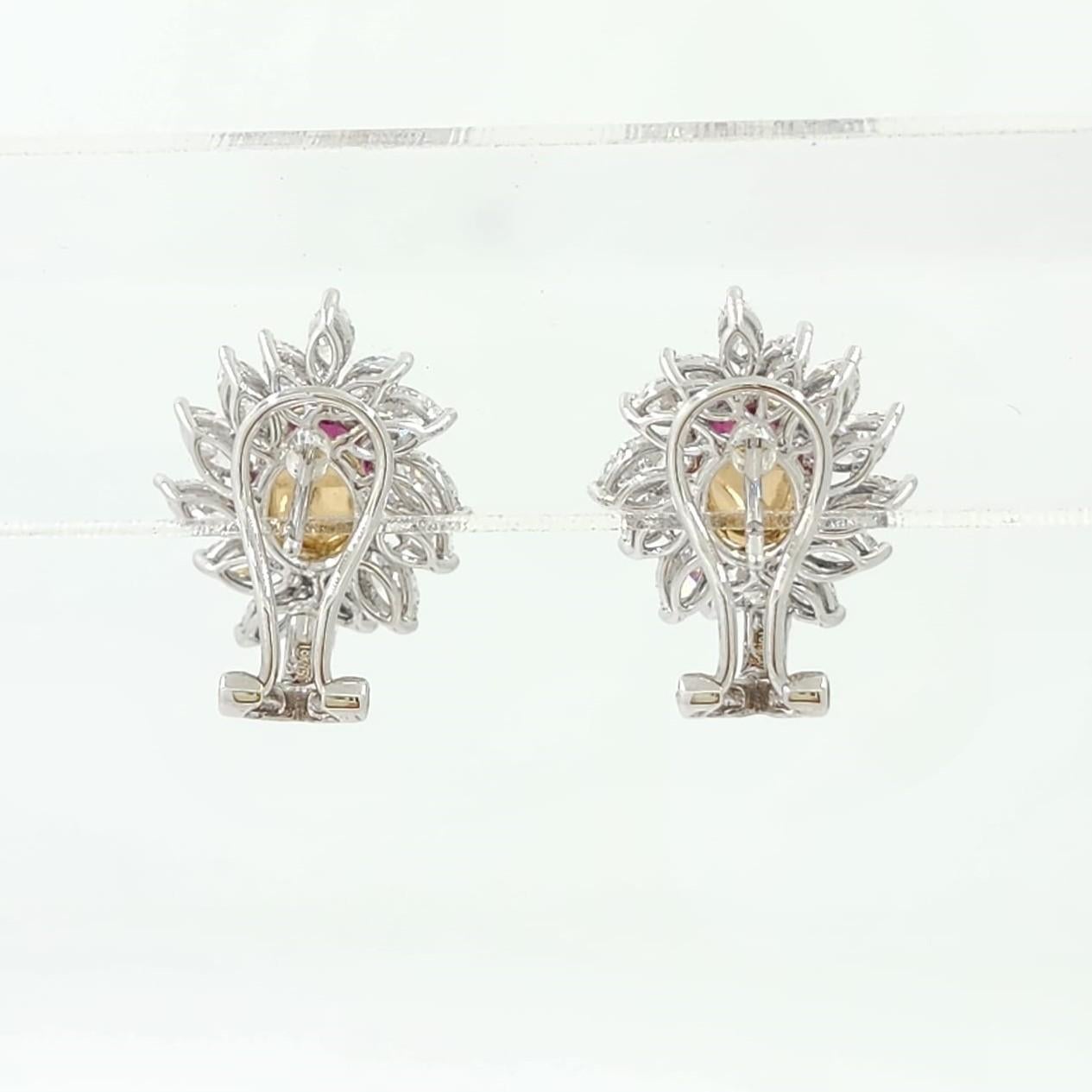 Oval Cut GIA Certified 2.98 Carat Burma Ruby Diamond Earrings in 18K White Gold For Sale