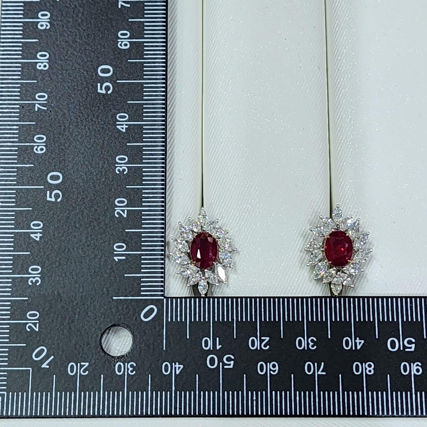 Women's GIA Certified 2.98 Carat Burma Ruby Diamond Earrings in 18K White Gold For Sale