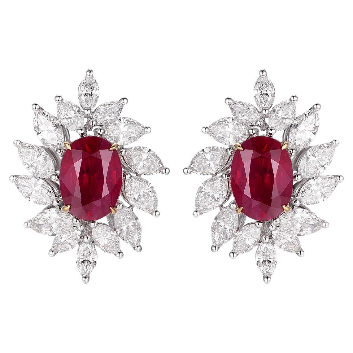 GIA Certified 2.98 Carat Burma Ruby Diamond Earrings in 18K White Gold