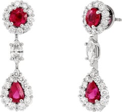 Burma GIA Certified Ruby and Diamond Platinum Earrings