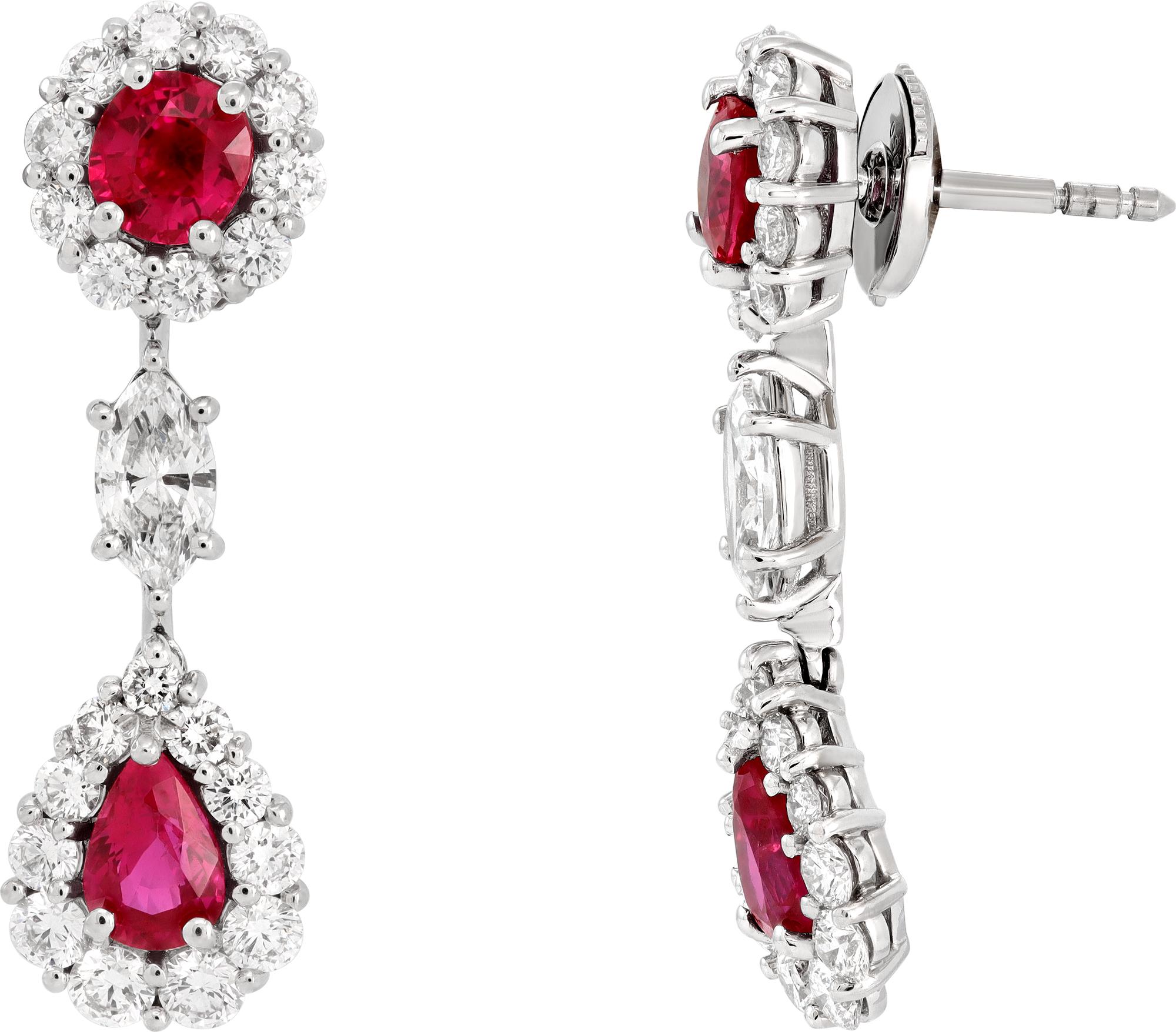Burma GIA Certified Ruby and Diamond Platinum Earrings In Excellent Condition For Sale In Surfside, FL
