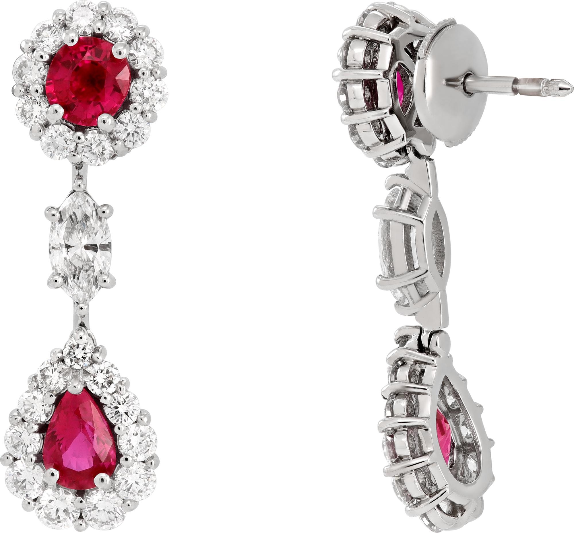 Women's Burma GIA Certified Ruby and Diamond Platinum Earrings For Sale