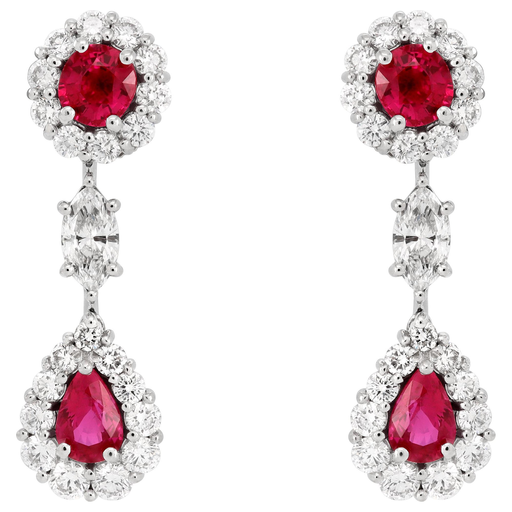 Boucles d'oreilles en platine avec rubis et diamants certifiés GIA en Birmanie