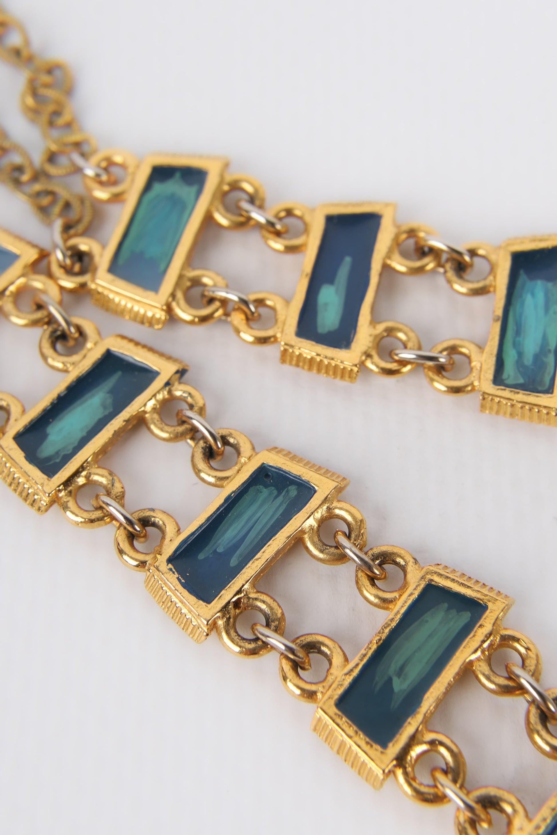 Burma Golden Metal Dickey Necklace with Enamel For Sale 5
