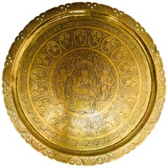 Burma Large Round Brass Tray with Royal Court Life Scene