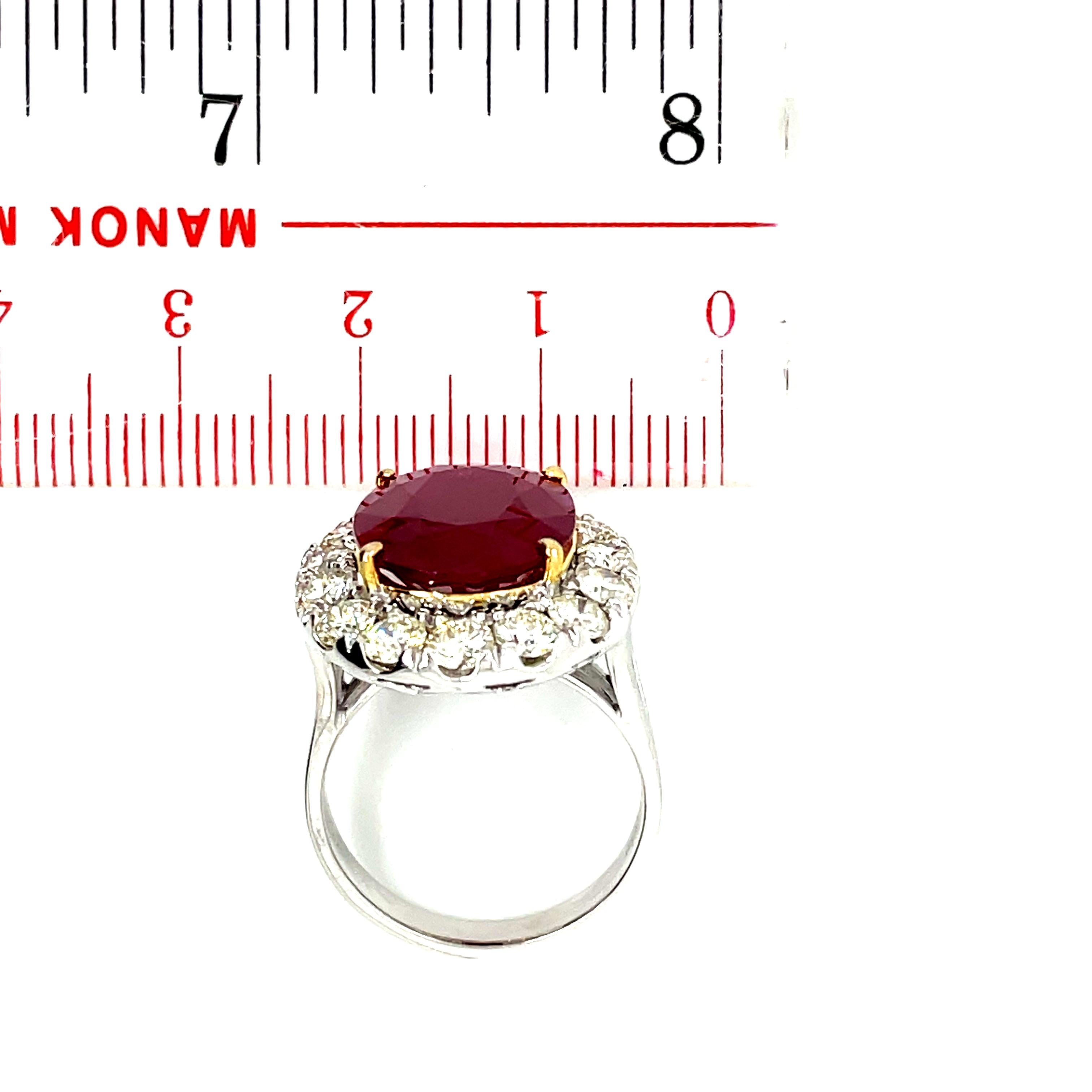 Burma (Myanmar) Ruby Cts 8.45 and Diamond Engagement Ring with GRS Certificate For Sale 3