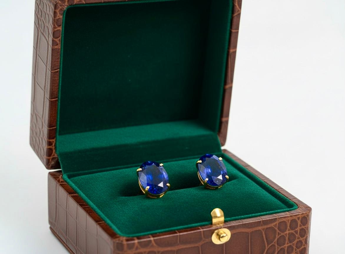 Boucles d'oreilles en or 18 carats ou en platine avec saphirs bleus de Birmanie taillés en ovale en vente 1