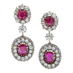 Burma No Enhancement Antique Ruby and Diamond  Earrings