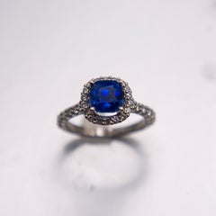 Burma No Heat 3.32 Carat Intense Blue Sapphire AGL Cert Platinum Engagement Ring