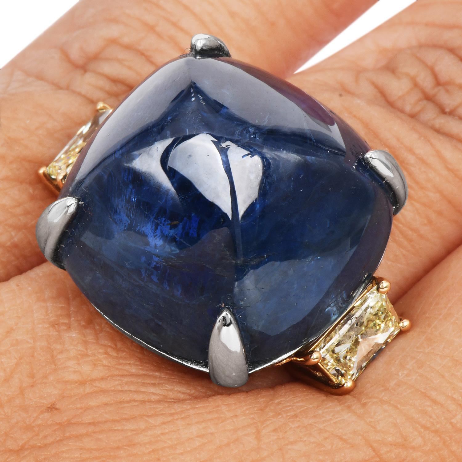 Burma Sin Calor 62,60 Quilates Zafiro Diamante Oro 18K Platino Anillo de Cóctel en venta 5