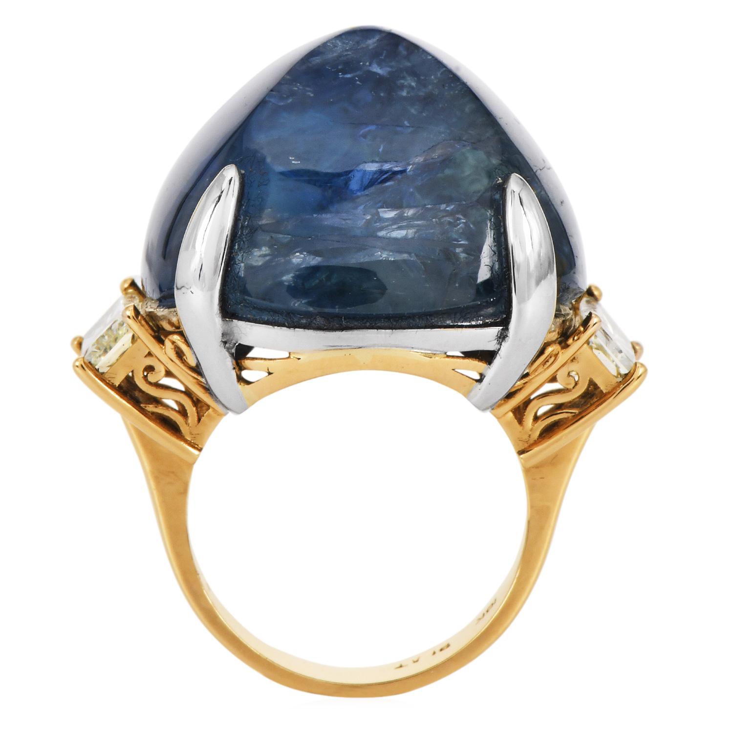 Burma Sin Calor 62,60 Quilates Zafiro Diamante Oro 18K Platino Anillo de Cóctel en venta 2