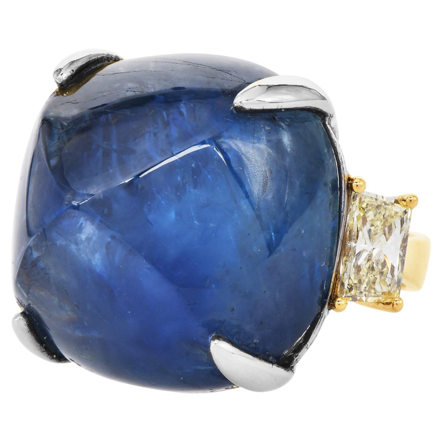 Burma No-Heat 62.60 Carsts Sapphire Diamond 18K Gold Platinum Cocktail Ring
