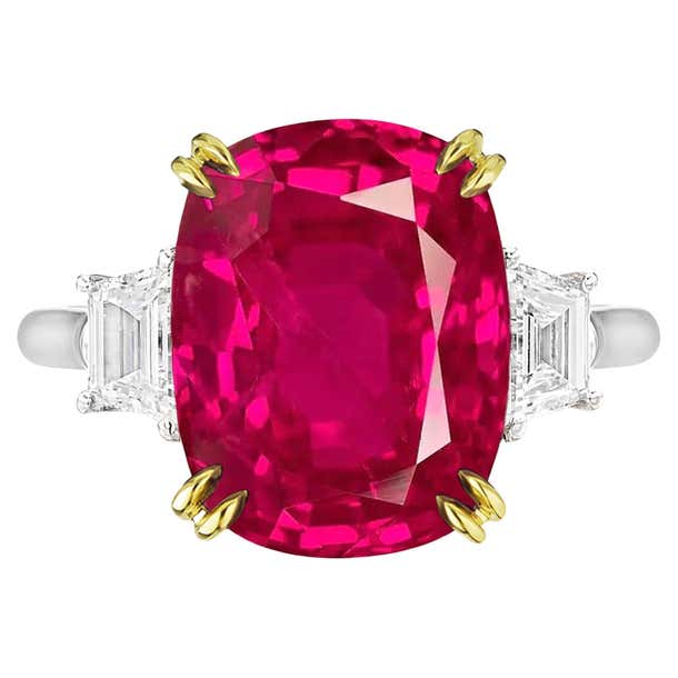 Burma No Heat Certified 3 Carat Ruby Cushion Diamond Ring For Sale at ...