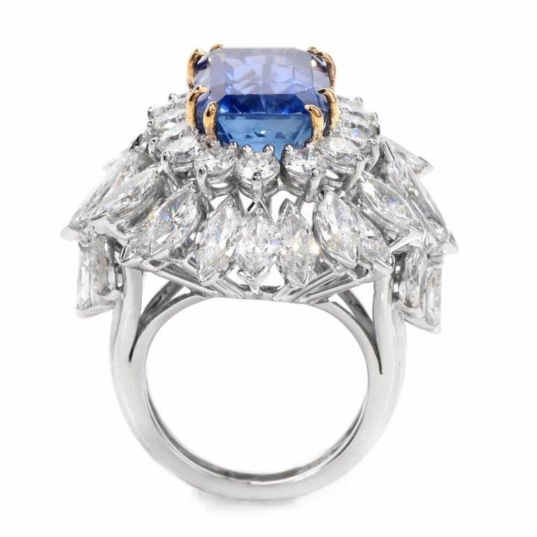 Modern  Burma  No-Heat GIA 22.30 carats Sapphire Diamond Platinum Cocktail Ring For Sale