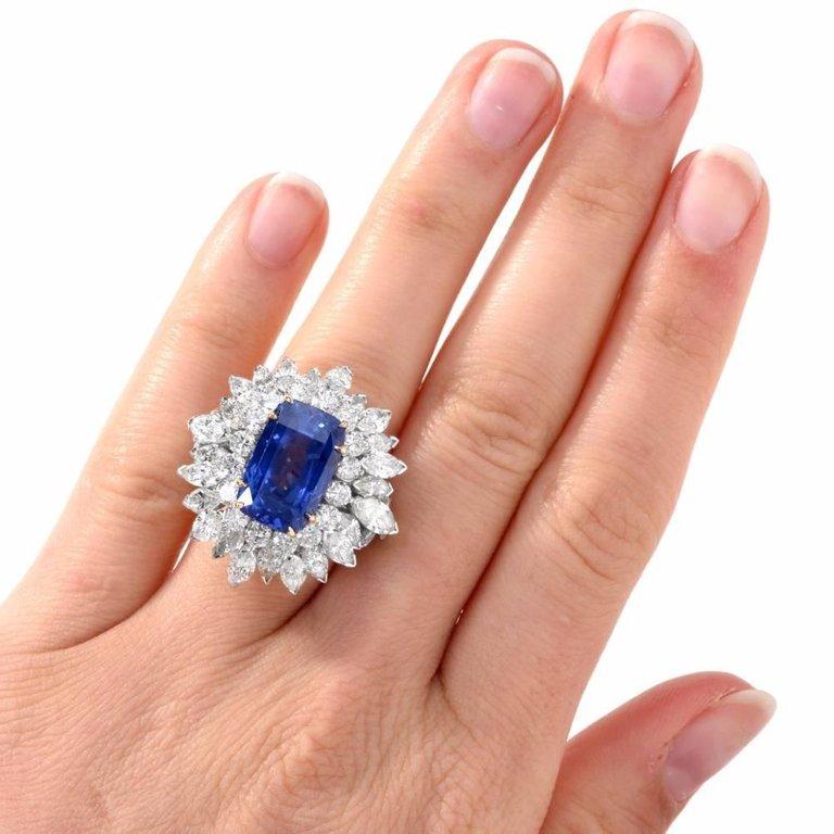  Burma  No-Heat GIA 22.30 carats Sapphire Diamond Platinum Cocktail Ring In Excellent Condition For Sale In Miami, FL