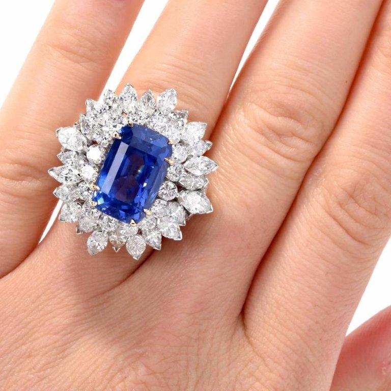 Women's or Men's  Burma  No-Heat GIA 22.30 carats Sapphire Diamond Platinum Cocktail Ring For Sale