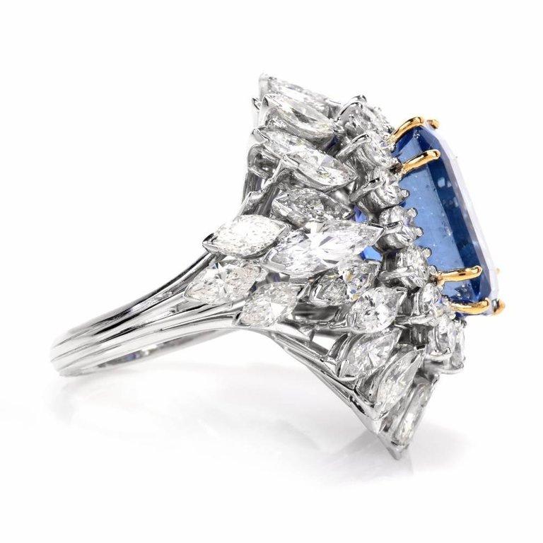 Burma  No-Heat GIA 22.30 carats Sapphire Diamond Platinum Cocktail Ring For Sale 2