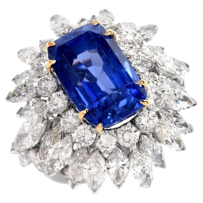  Burma  No-Heat GIA 22.30 carats Sapphire Diamond Platinum Cocktail Ring For Sale