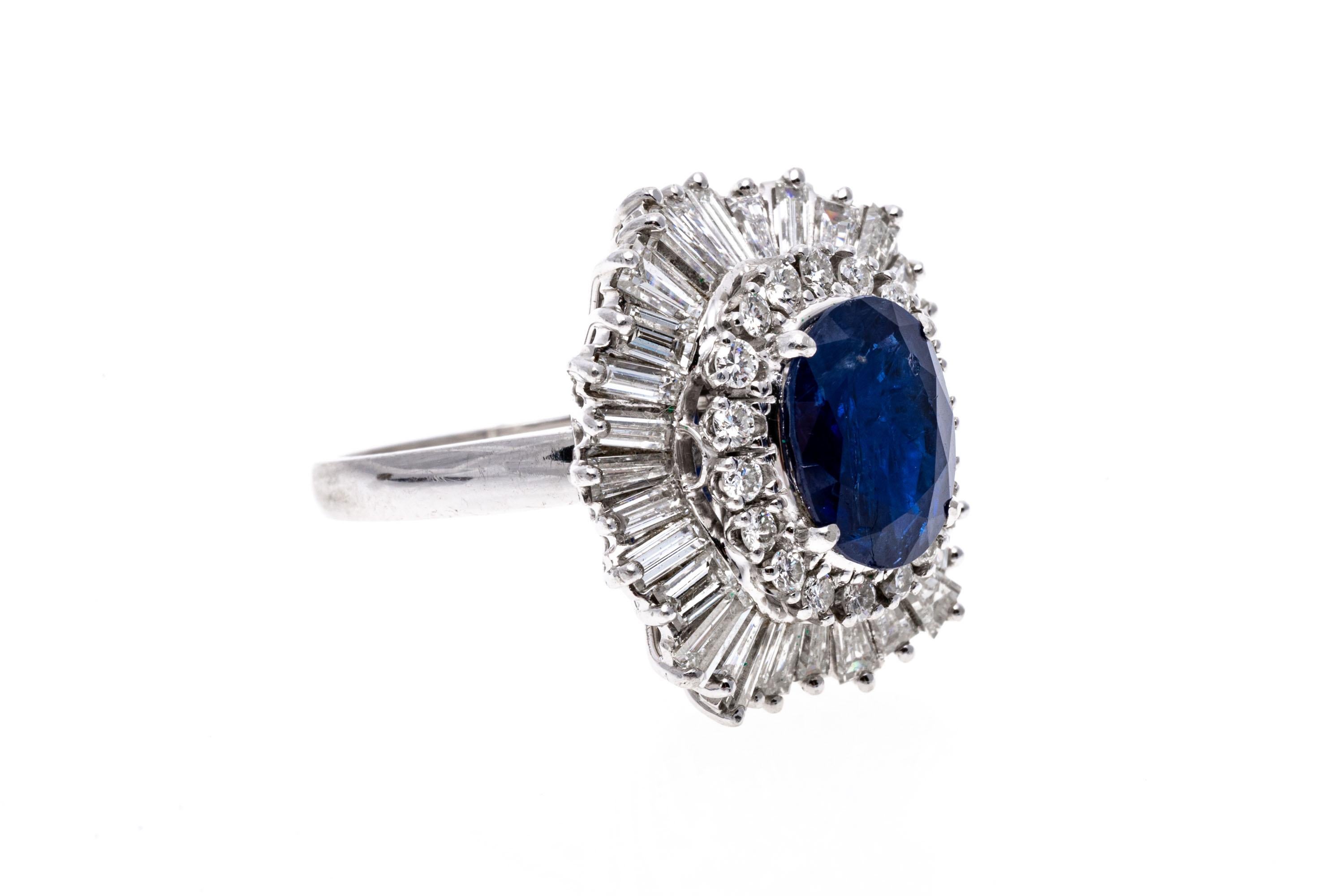 Burma No Heat Natural Blue Sapphire and Diamond Ballerina Ring in Platinum 1
