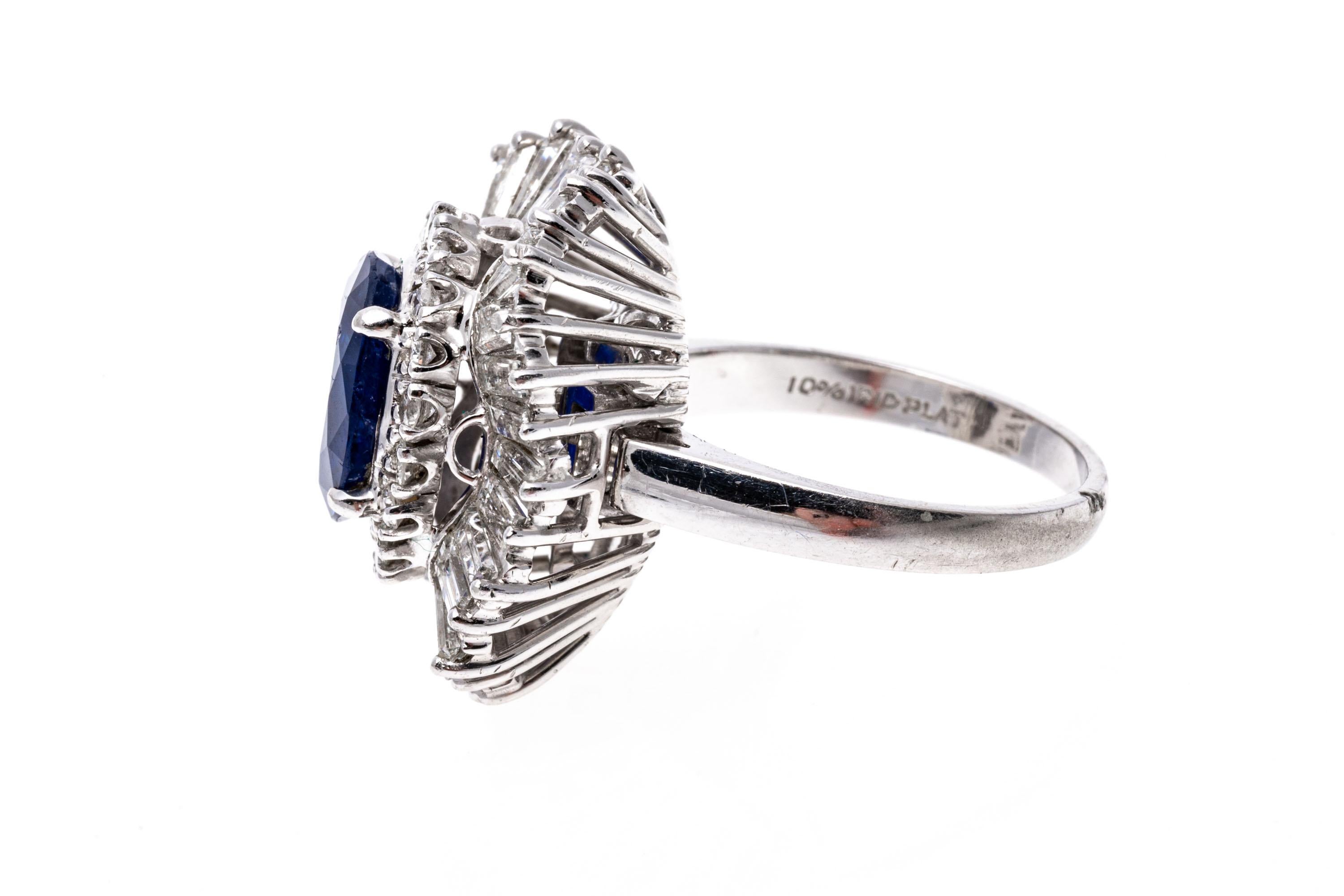 Burma No Heat Natural Blue Sapphire and Diamond Ballerina Ring in Platinum 2