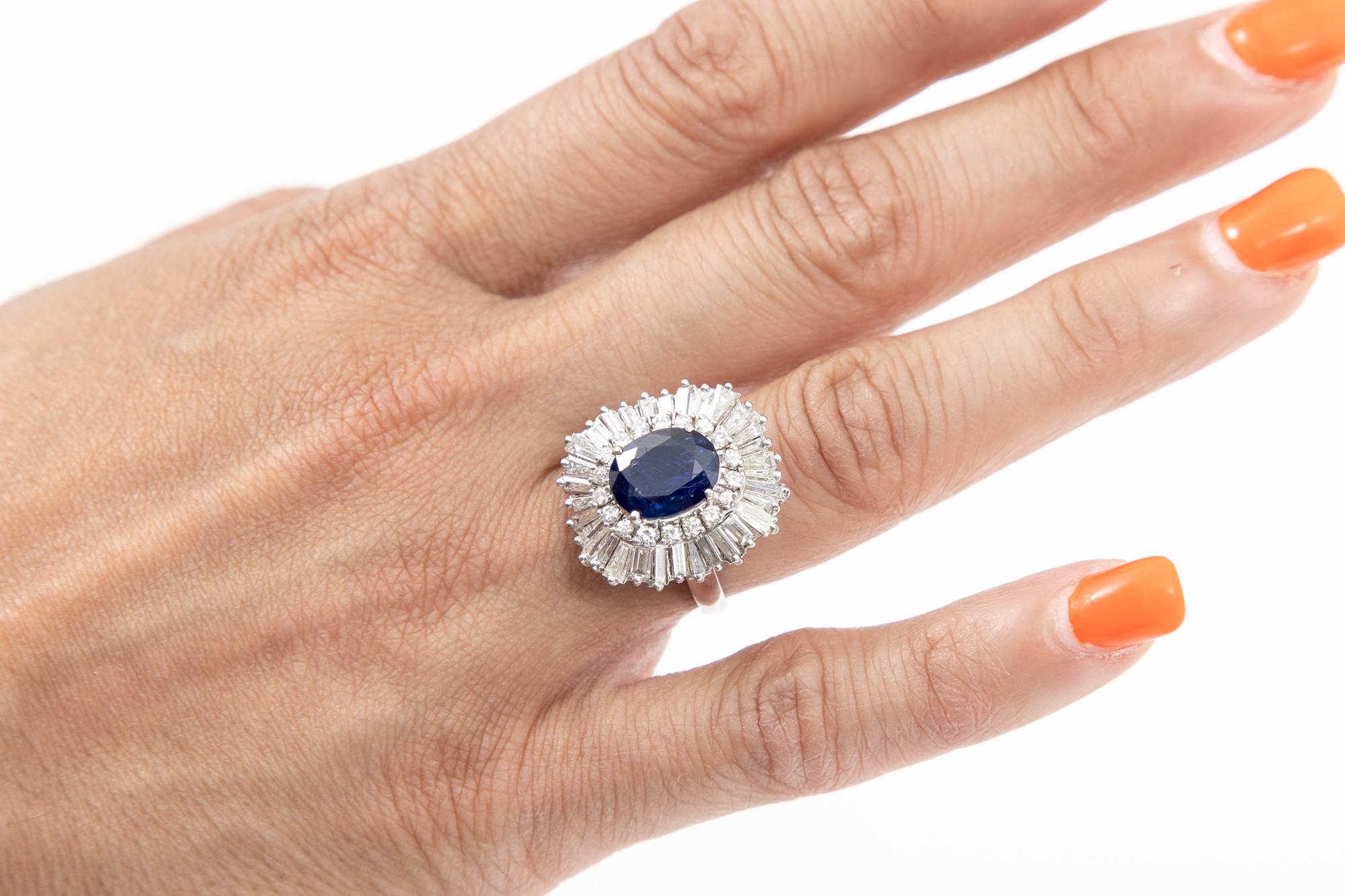Burma No Heat Natural Blue Sapphire and Diamond Ballerina Ring in Platinum 4