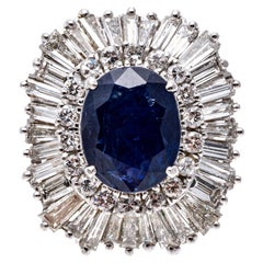 Burma No Heat Natural Blue Sapphire and Diamond Ballerina Ring in Platinum