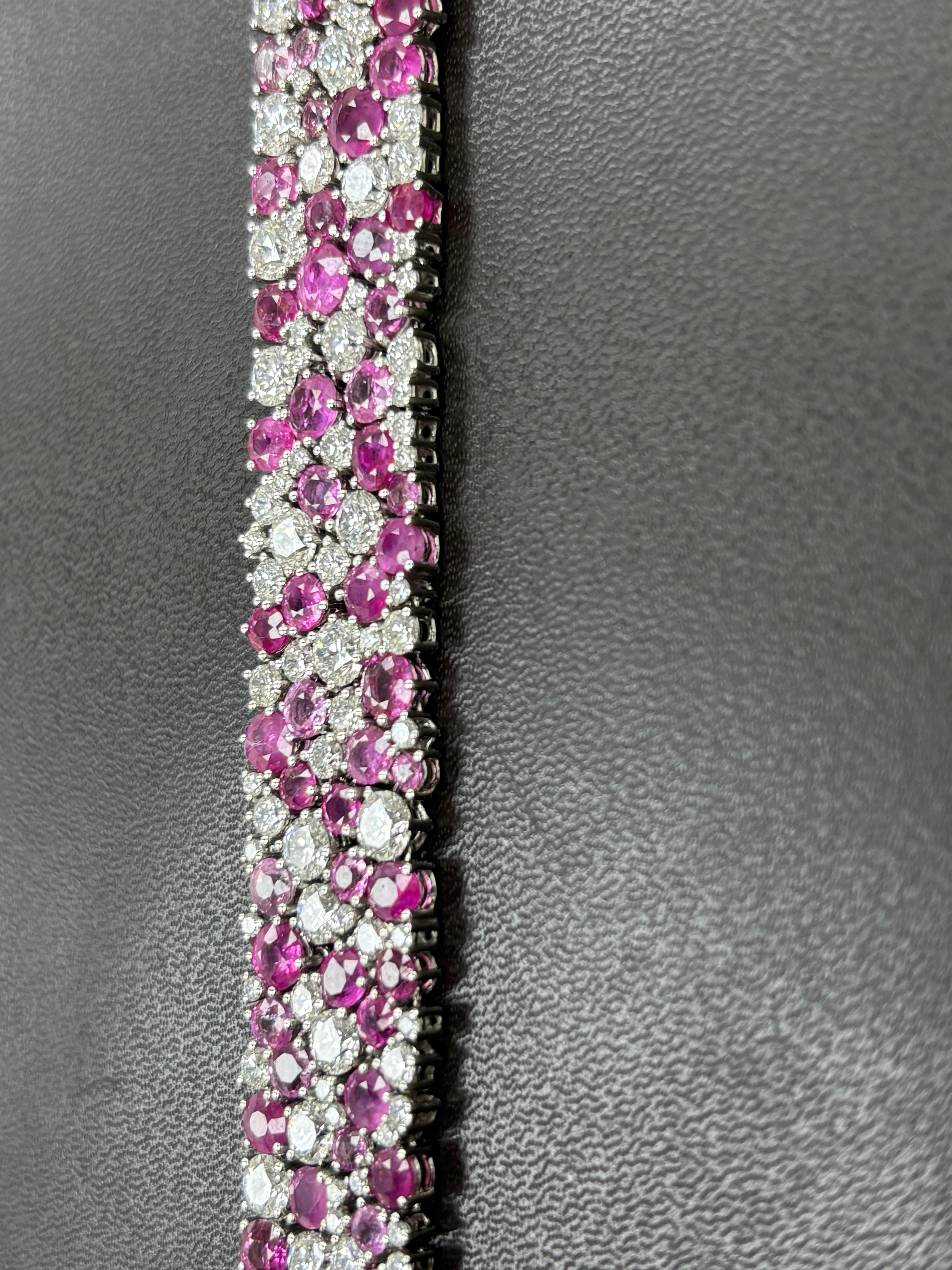 Birmania Sin Calor Zafiro Rosa Diamante Blanco Pulsera de Platino en venta 5