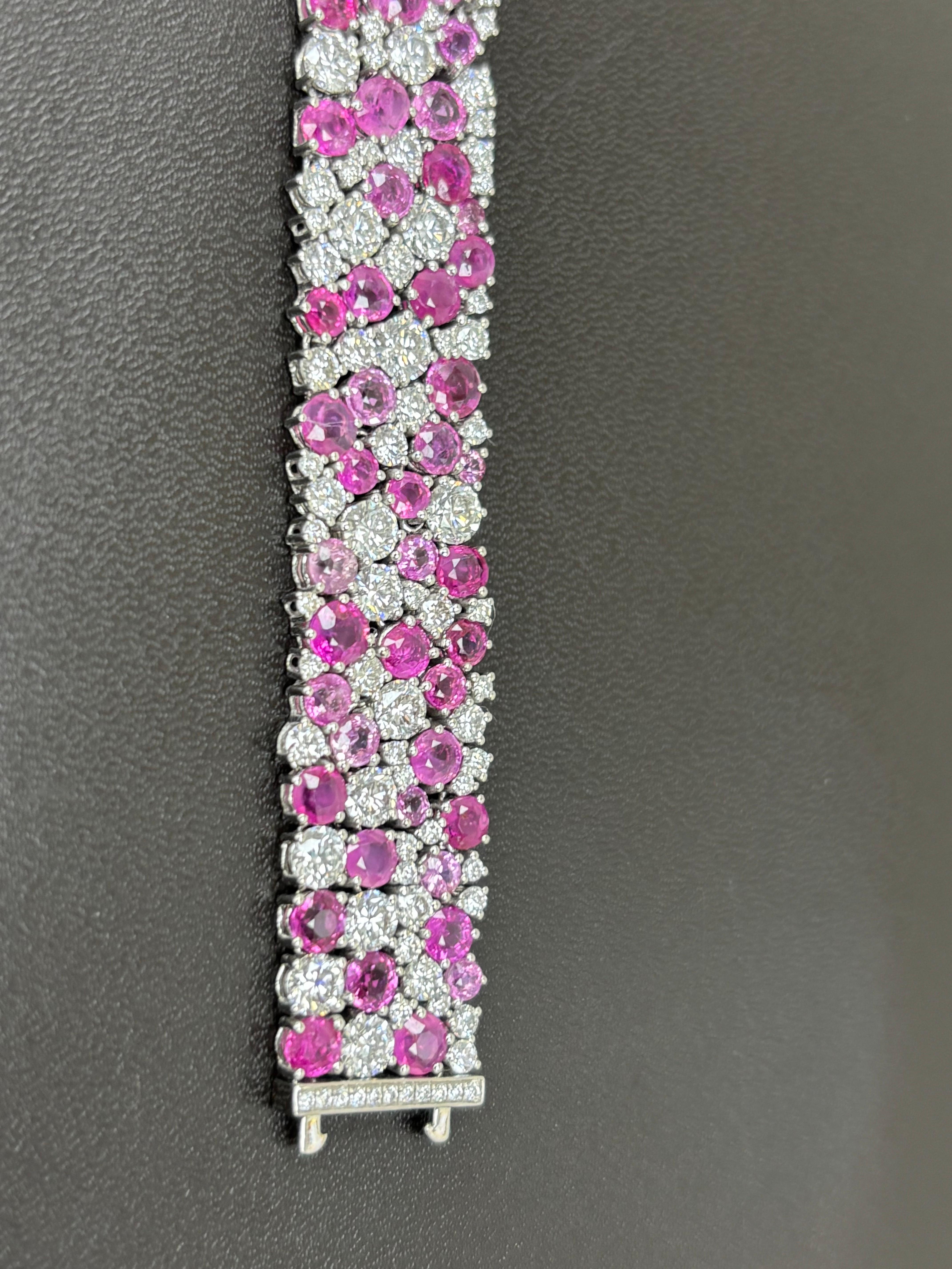 Birmania Sin Calor Zafiro Rosa Diamante Blanco Pulsera de Platino en venta 6