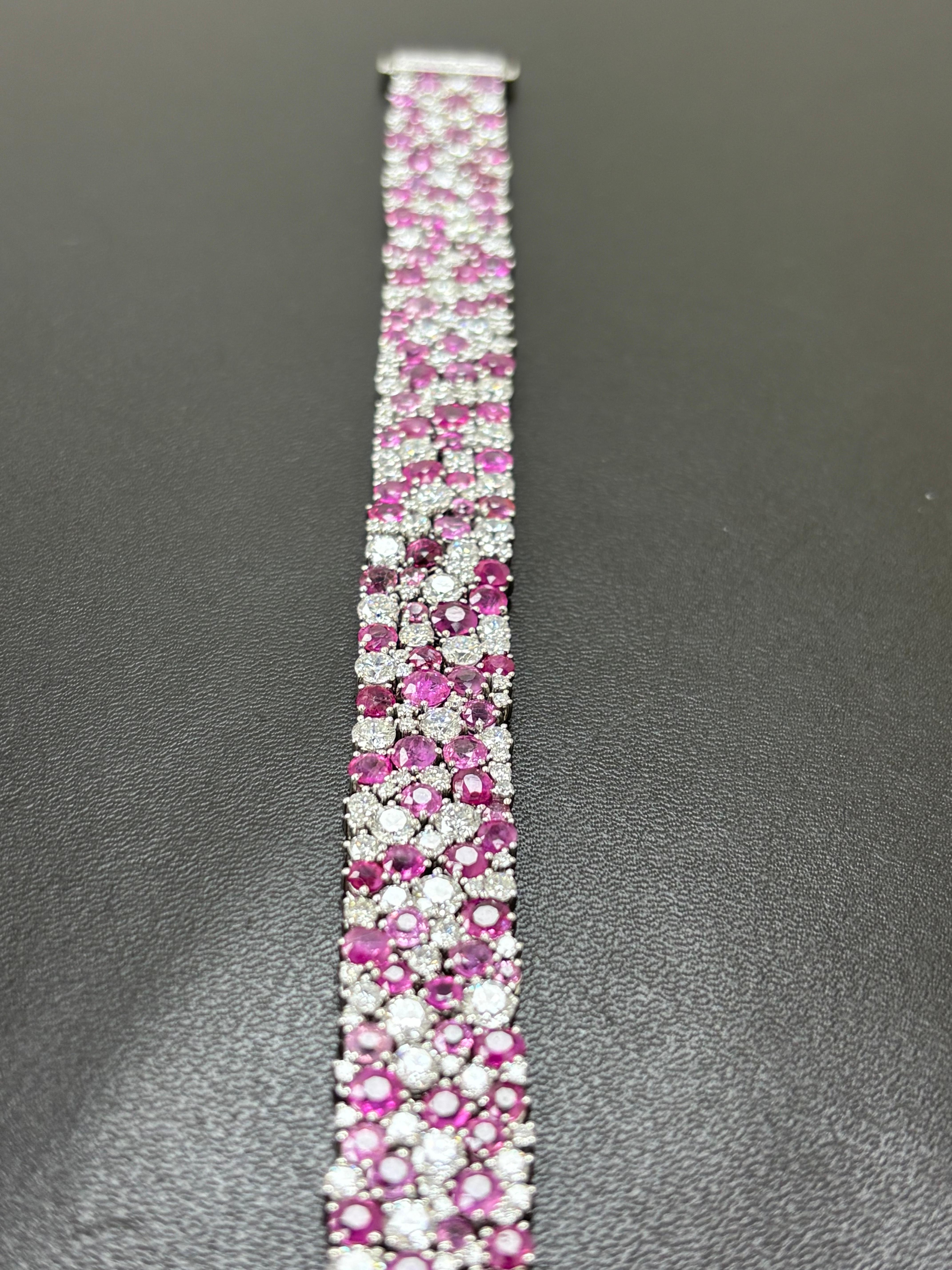 Birmania Sin Calor Zafiro Rosa Diamante Blanco Pulsera de Platino en venta 7