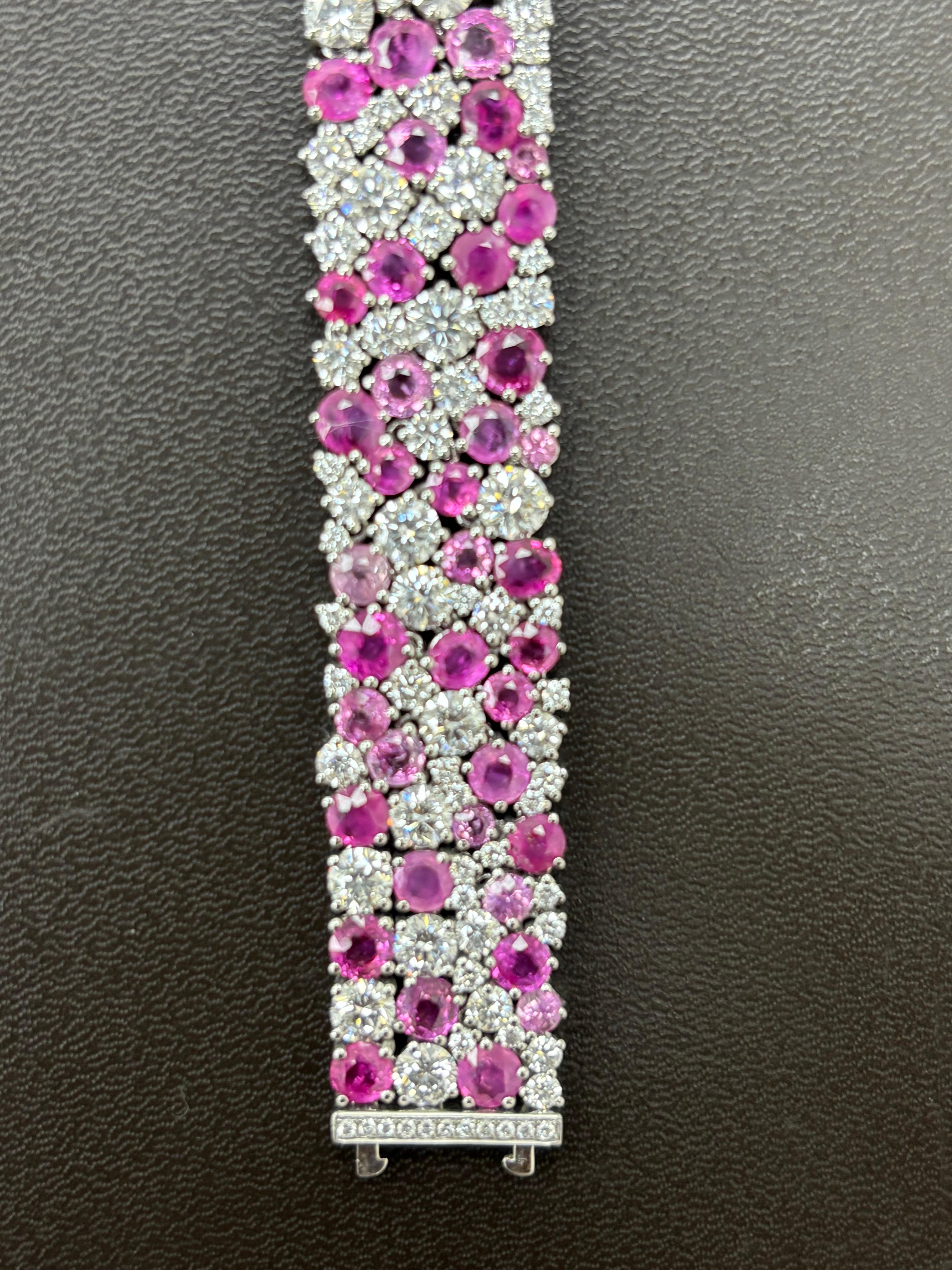 Birmania Sin Calor Zafiro Rosa Diamante Blanco Pulsera de Platino Corte cojín en venta