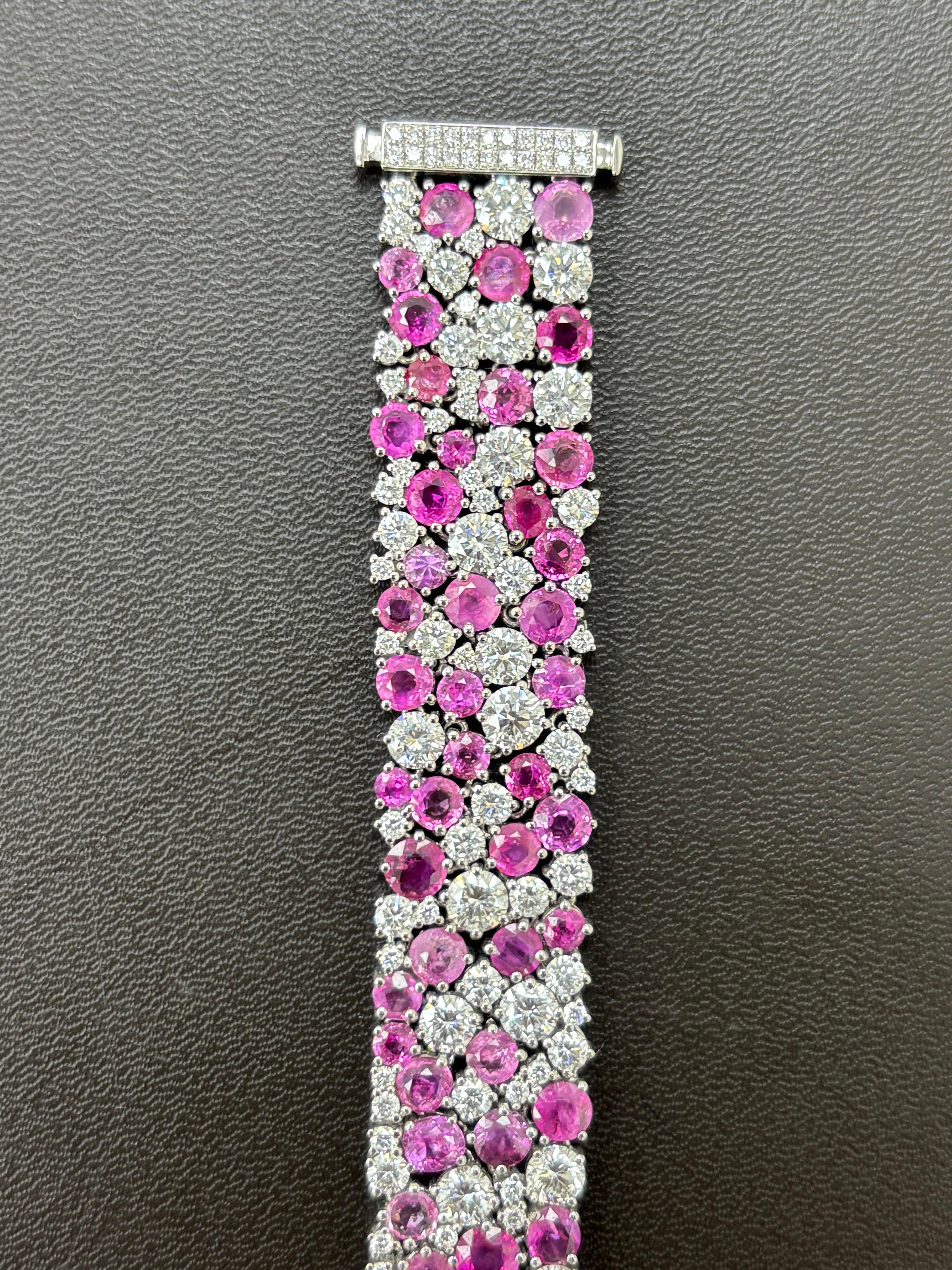 Femenino o masculino Birmania Sin Calor Zafiro Rosa Diamante Blanco Pulsera de Platino en venta
