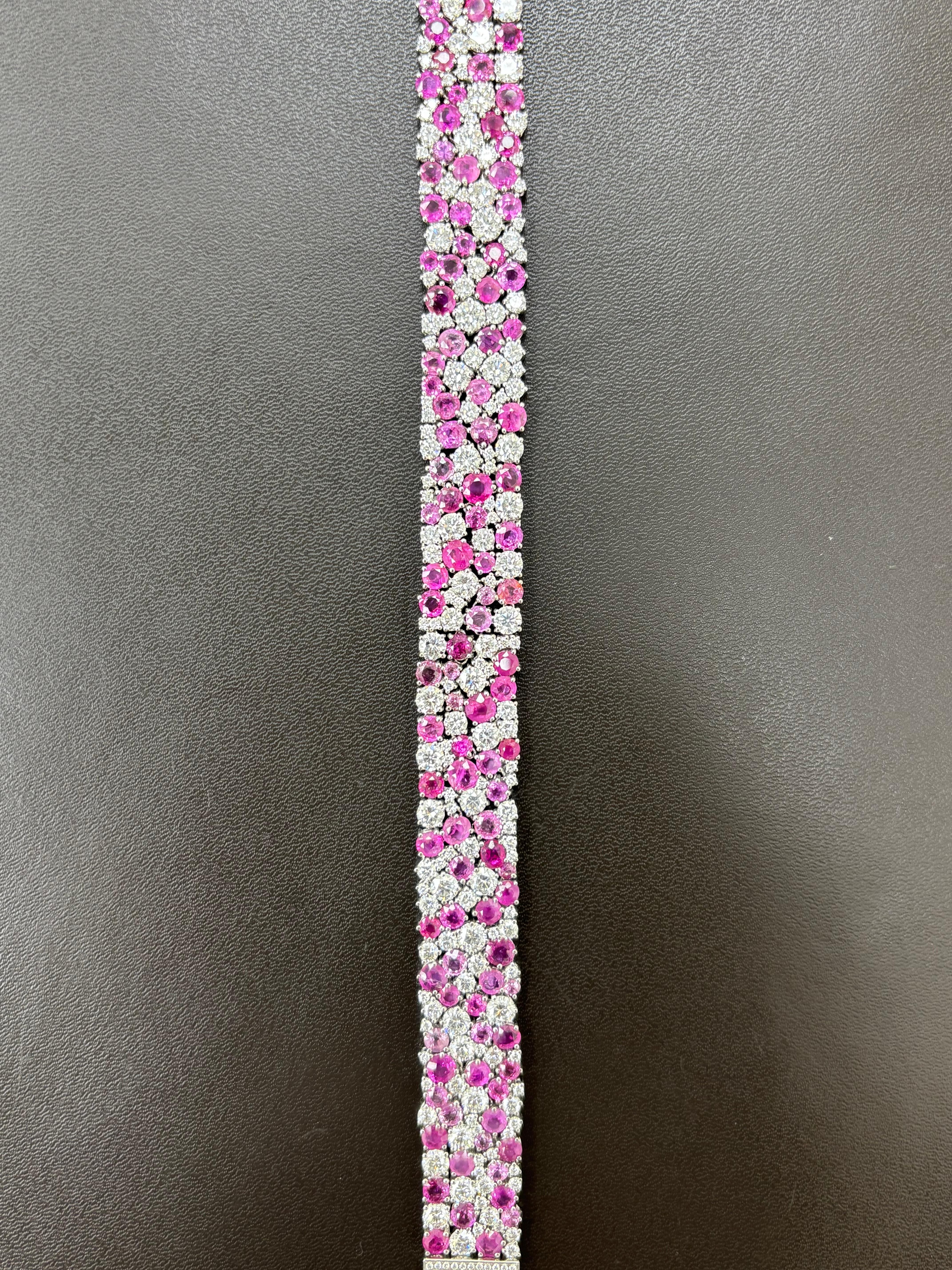 Birmania Sin Calor Zafiro Rosa Diamante Blanco Pulsera de Platino en venta 1