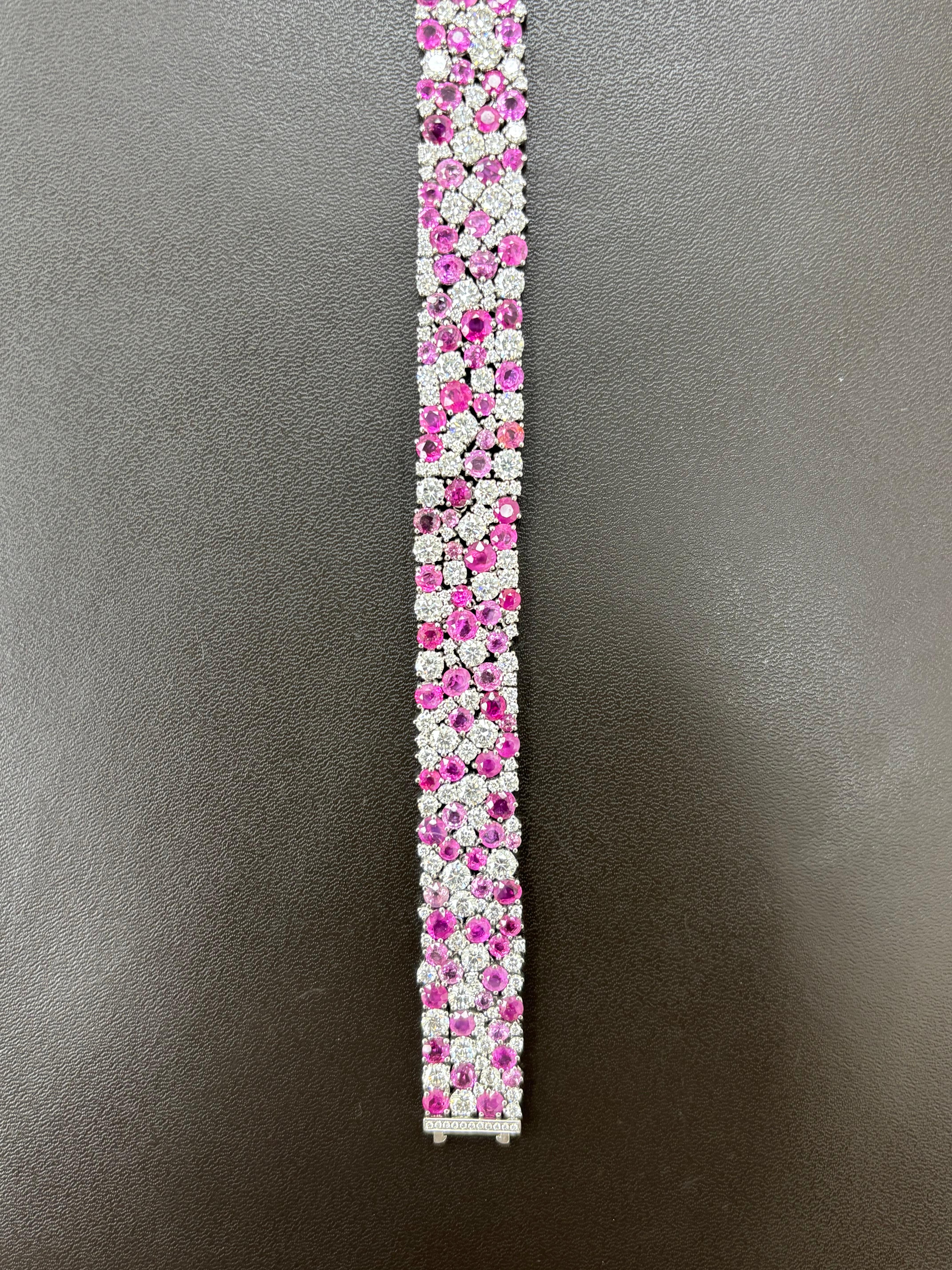 Birmania Sin Calor Zafiro Rosa Diamante Blanco Pulsera de Platino en venta 2